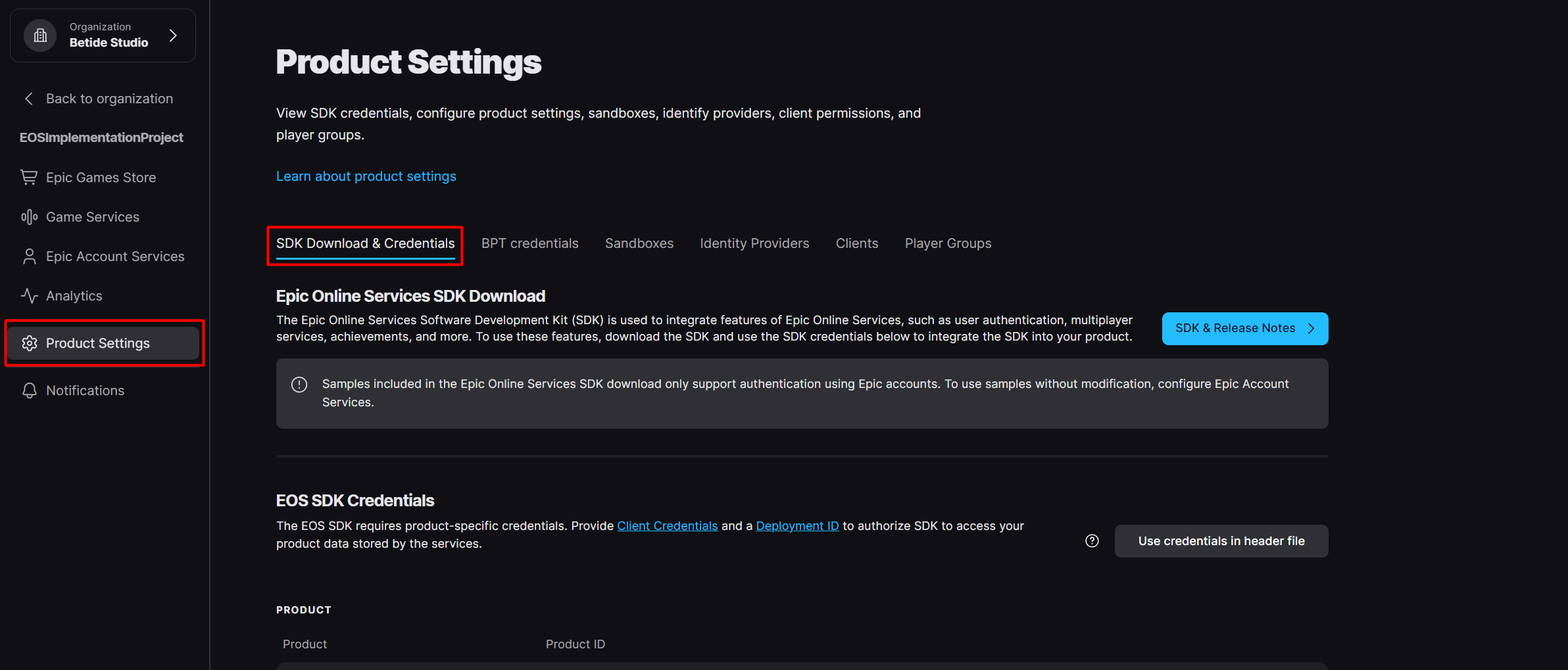 SDK Credentials